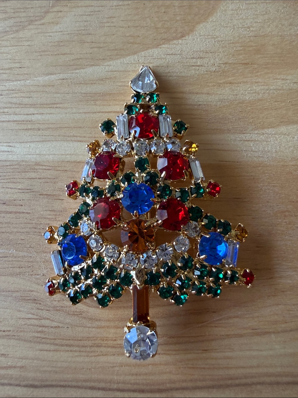 Crystal Gemstone Christmas Tree Brooch - Multicolor